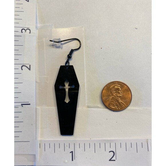 Earrings Goth Coffin  Halloween Medieval Wickan Witch Ghost Zombie Cemetery - Picture 3 of 4